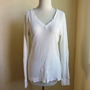 Bozzolo White V-Neck Long Sleeve Ribbed Top